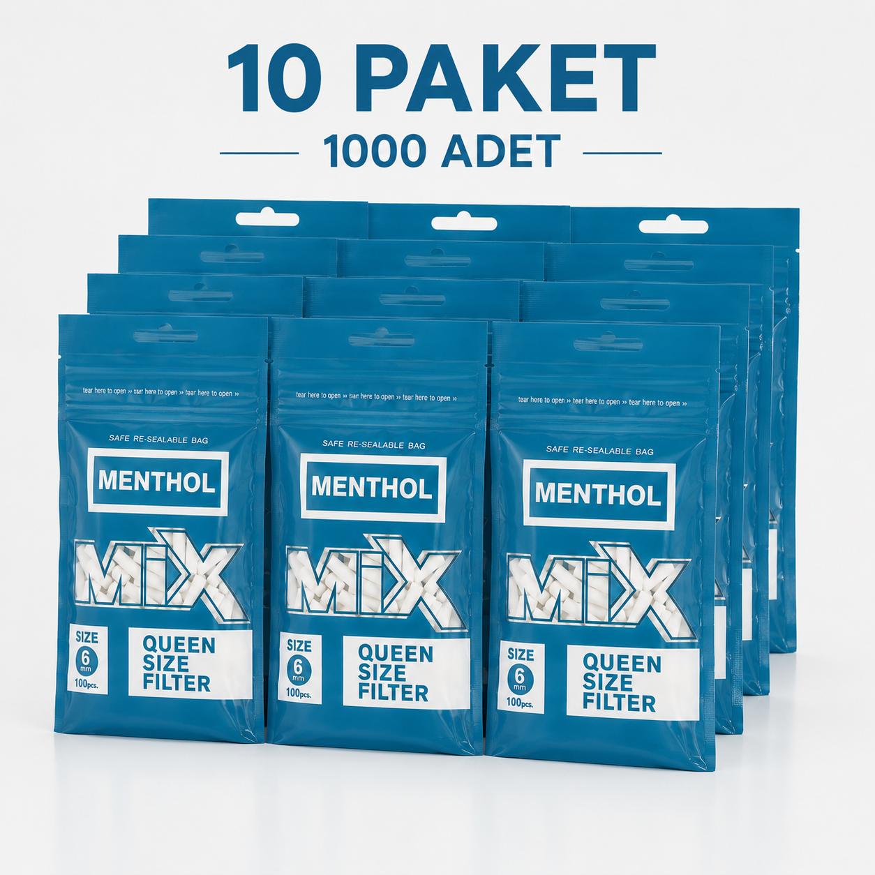MIX Menthol Queen Size Filtre 6 mm 10 Paket (1000 Adet) Kilitli Ambalaj Tütün Filtresi - Görsel 4
