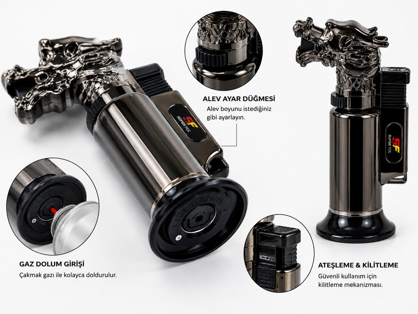 Dragon Flame Premium Ejderha Tasarımlı Jet Alevli Gazlı Çakmak - Görsel 5