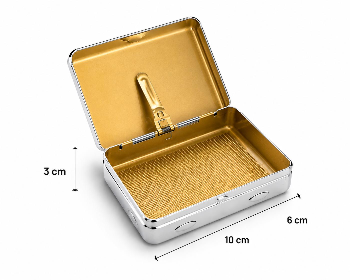 Dekoratif Metal Saklama Kutusu 10x6x3 cm Gümüş Renk Altın İç Hazneli Menteşeli - Görsel 2