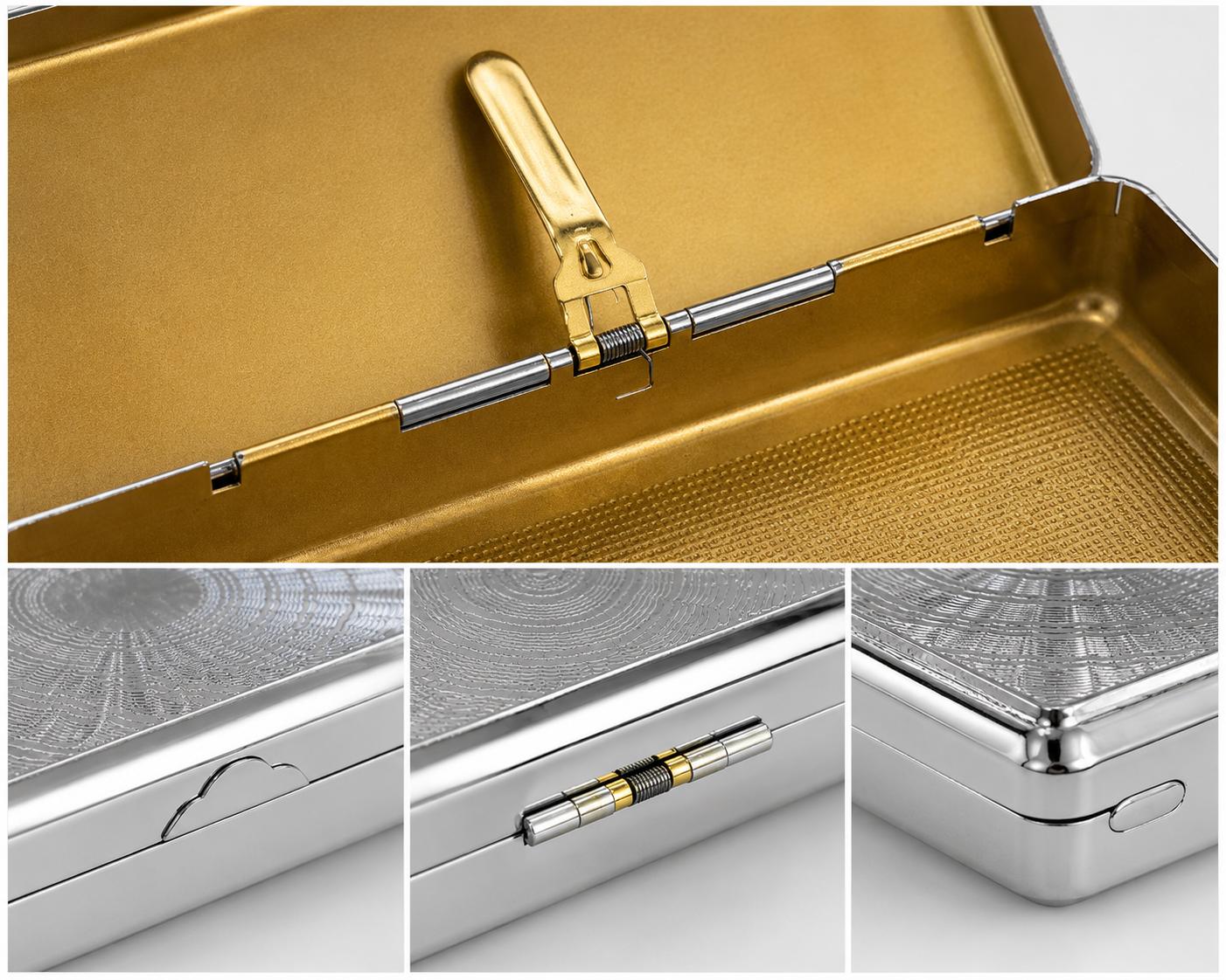 Dekoratif Metal Saklama Kutusu 10x6x3 cm Gümüş Renk Altın İç Hazneli Menteşeli - Görsel 3